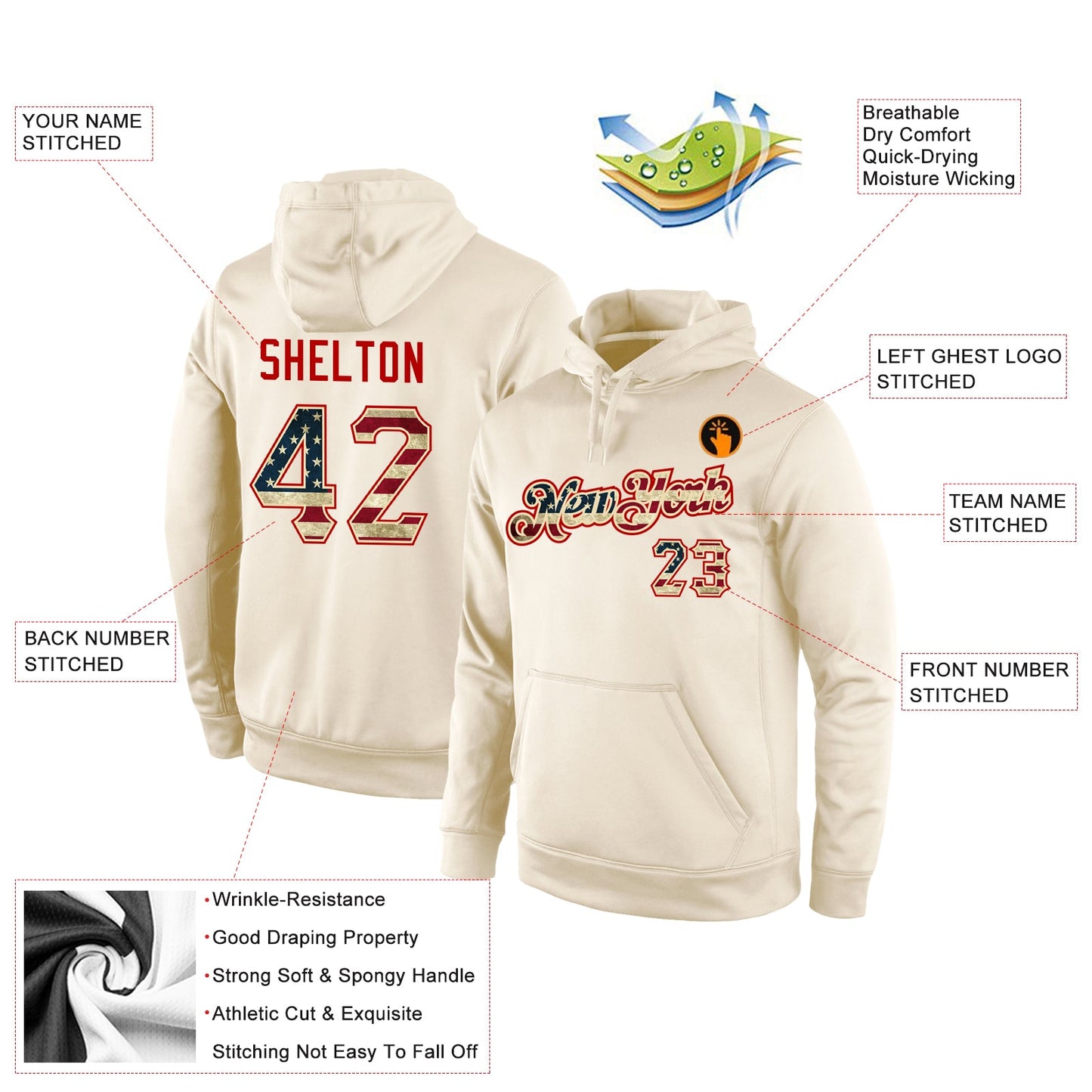 Custom Stitched Cream Vintage USA Flag-Red Sports Pullover Sweatshirt Hoodie view 4