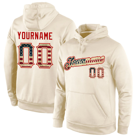Custom Stitched Cream Vintage USA Flag-Red Sports Pullover Sweatshirt Hoodie - Main View