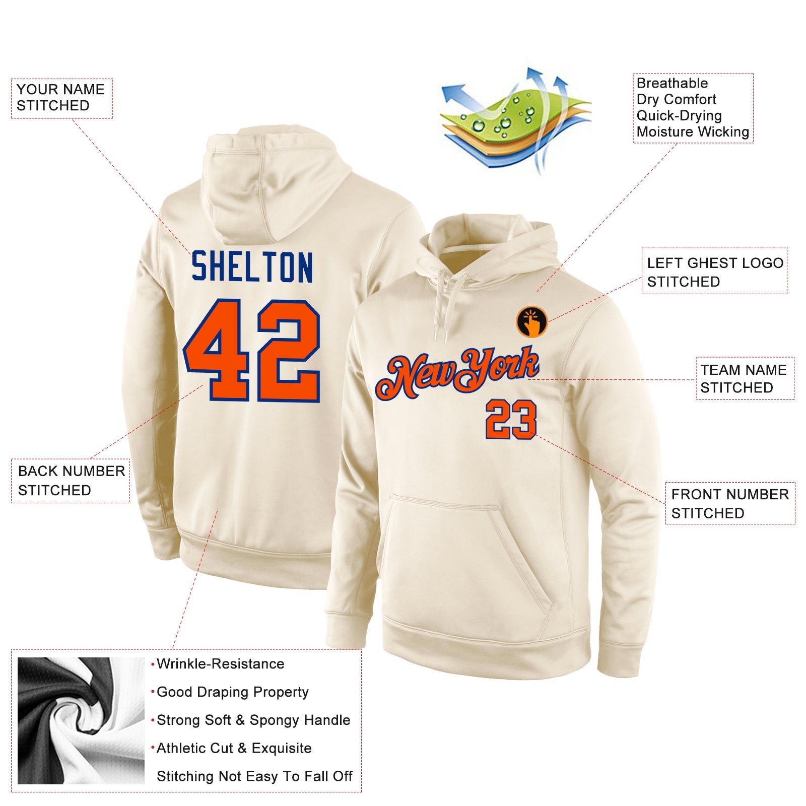 Custom Stitched Cream Orange-Royal Sports Pullover Sweatshirt Hoodie view 4