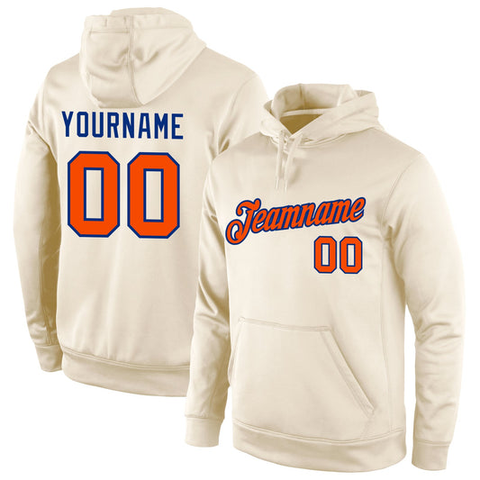 Custom Stitched Cream Orange-Royal Sports Pullover Sweatshirt Hoodie - Main View