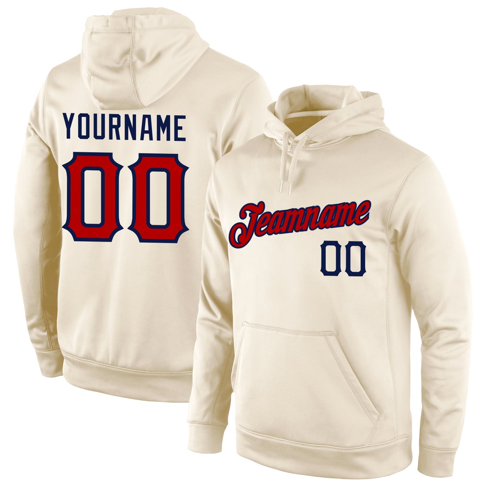 Custom Stitched Cream Red-Navy Sports Pullover Sweatshirt Hoodie - Main View