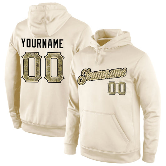 Custom Stitched Cream Camo-Black Sports Pullover Sweatshirt Hoodie - Main View