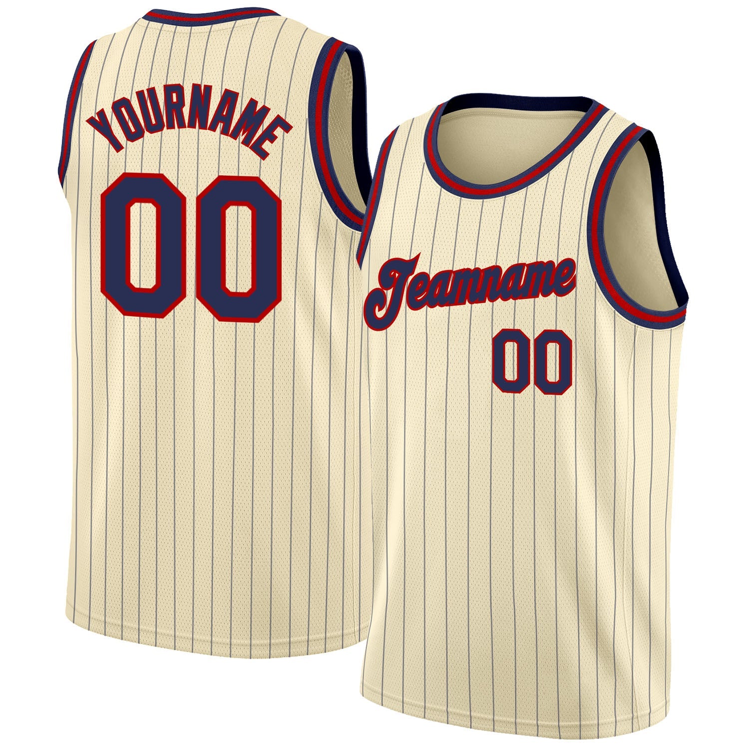 Custom Cream Navy Pinstripe Navy-Red Authentic Basketball Jersey - Main View