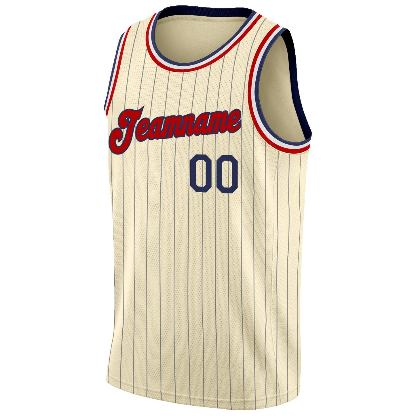 Custom Cream Navy Pinstripe Red-Black Authentic Basketball Jersey view 5