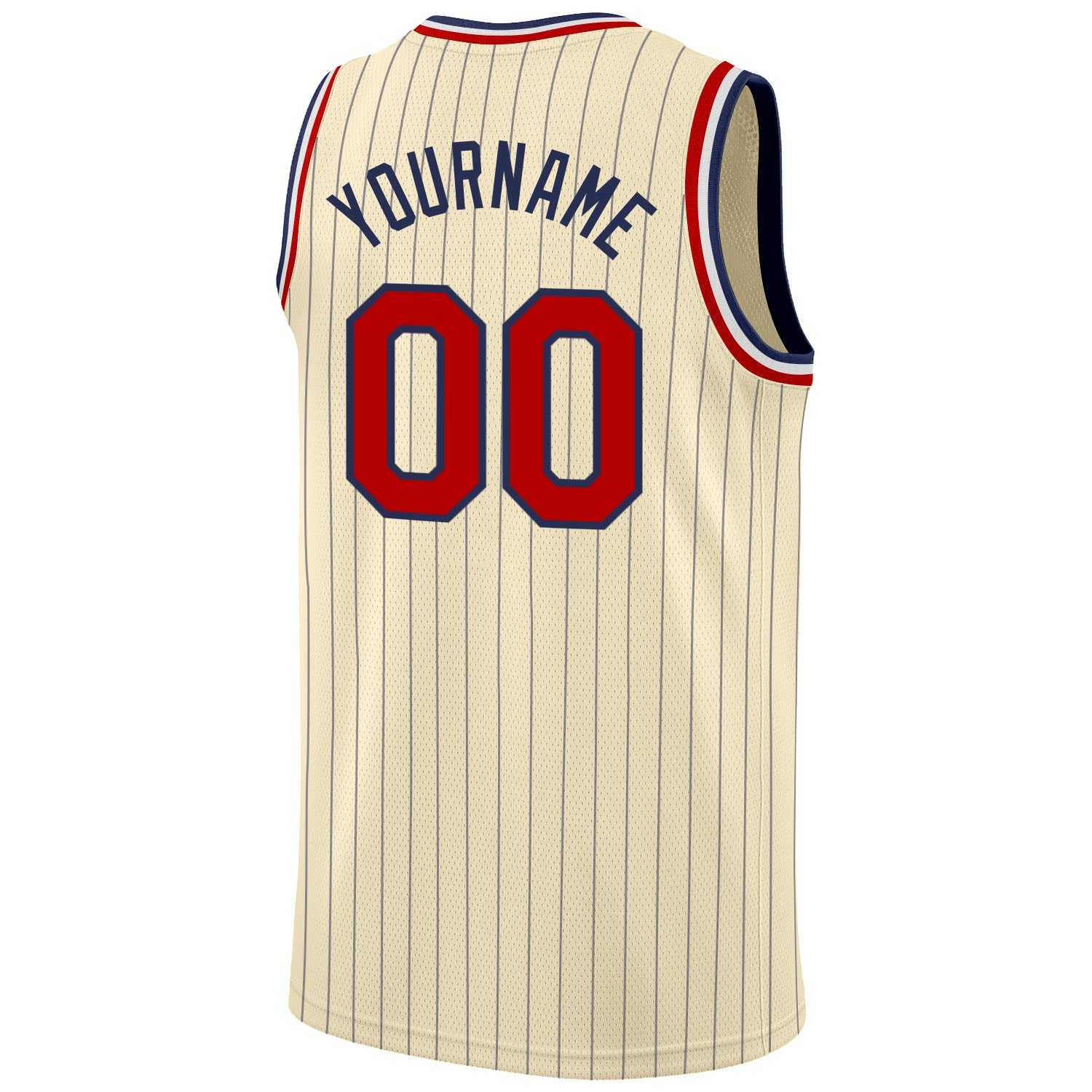Custom Cream Navy Pinstripe Red-Black Authentic Basketball Jersey view 6