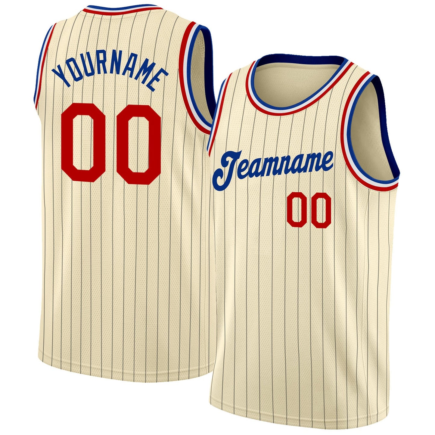 Custom Cream Black Pinstripe Red-Royal Authentic Basketball Jersey - Main View