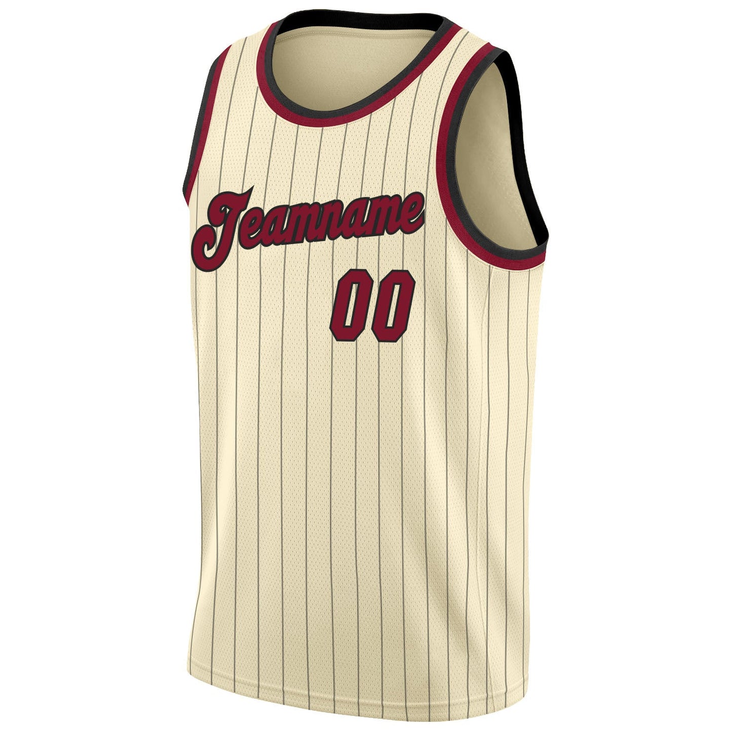 Custom Cream Black Pinstripe Maroon-Black Authentic Basketball Jersey view 5