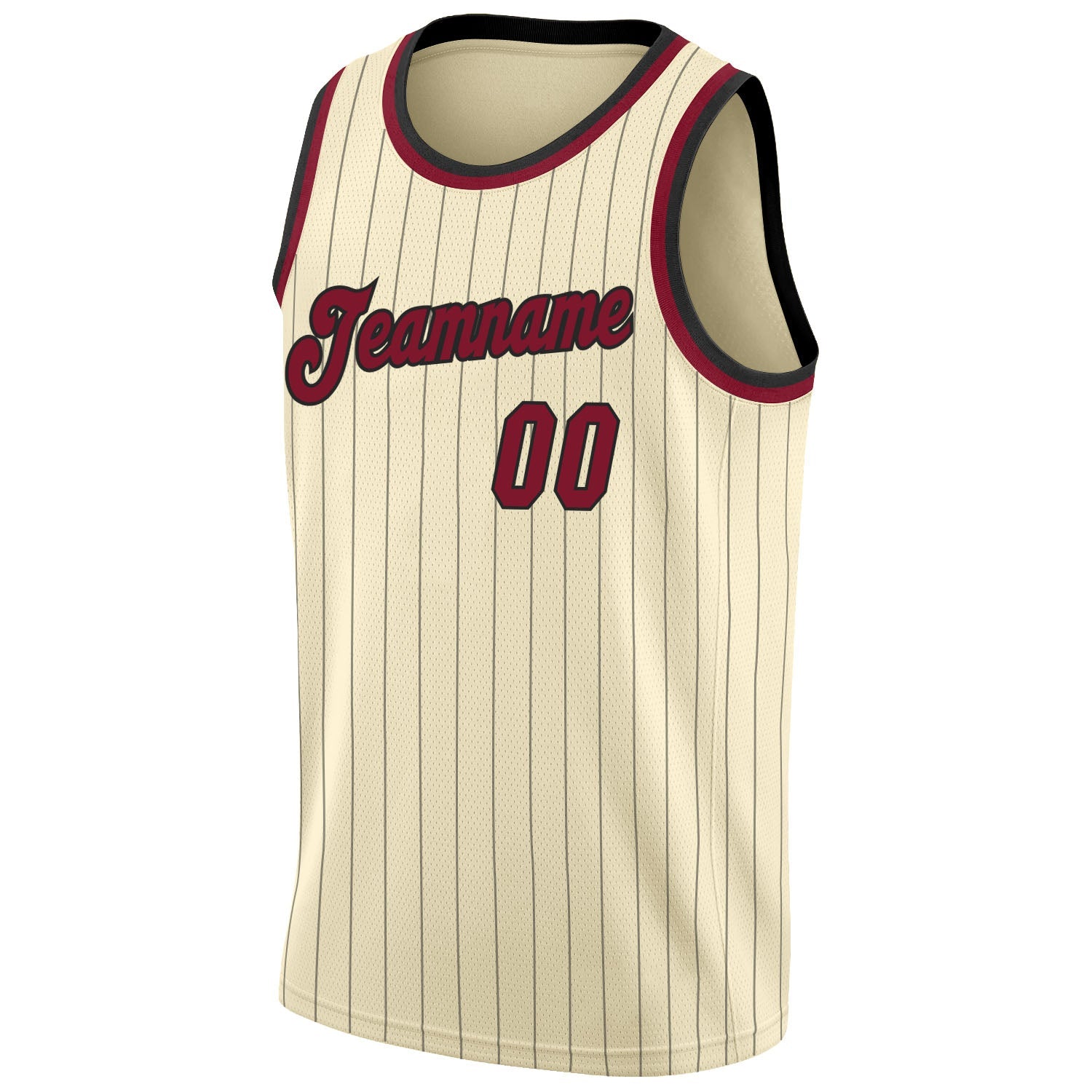 Custom Cream Black Pinstripe Maroon-Black Authentic Basketball Jersey view 5