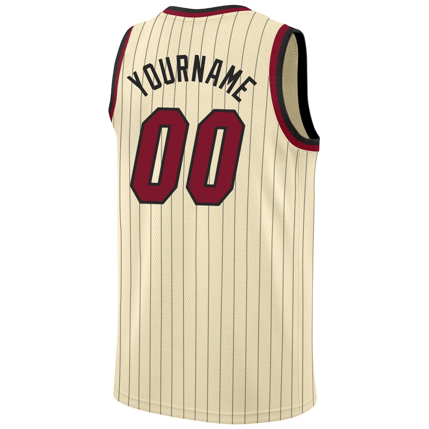 Custom Cream Black Pinstripe Maroon-Black Authentic Basketball Jersey view 6