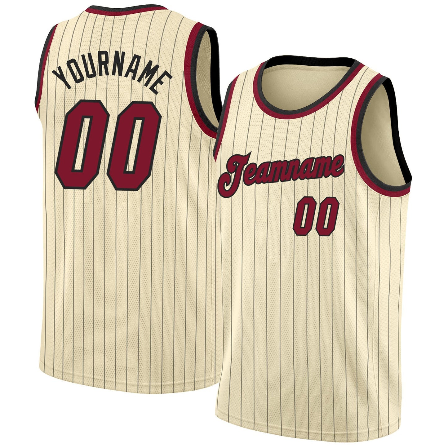Custom Cream Black Pinstripe Maroon-Black Authentic Basketball Jersey - Main View
