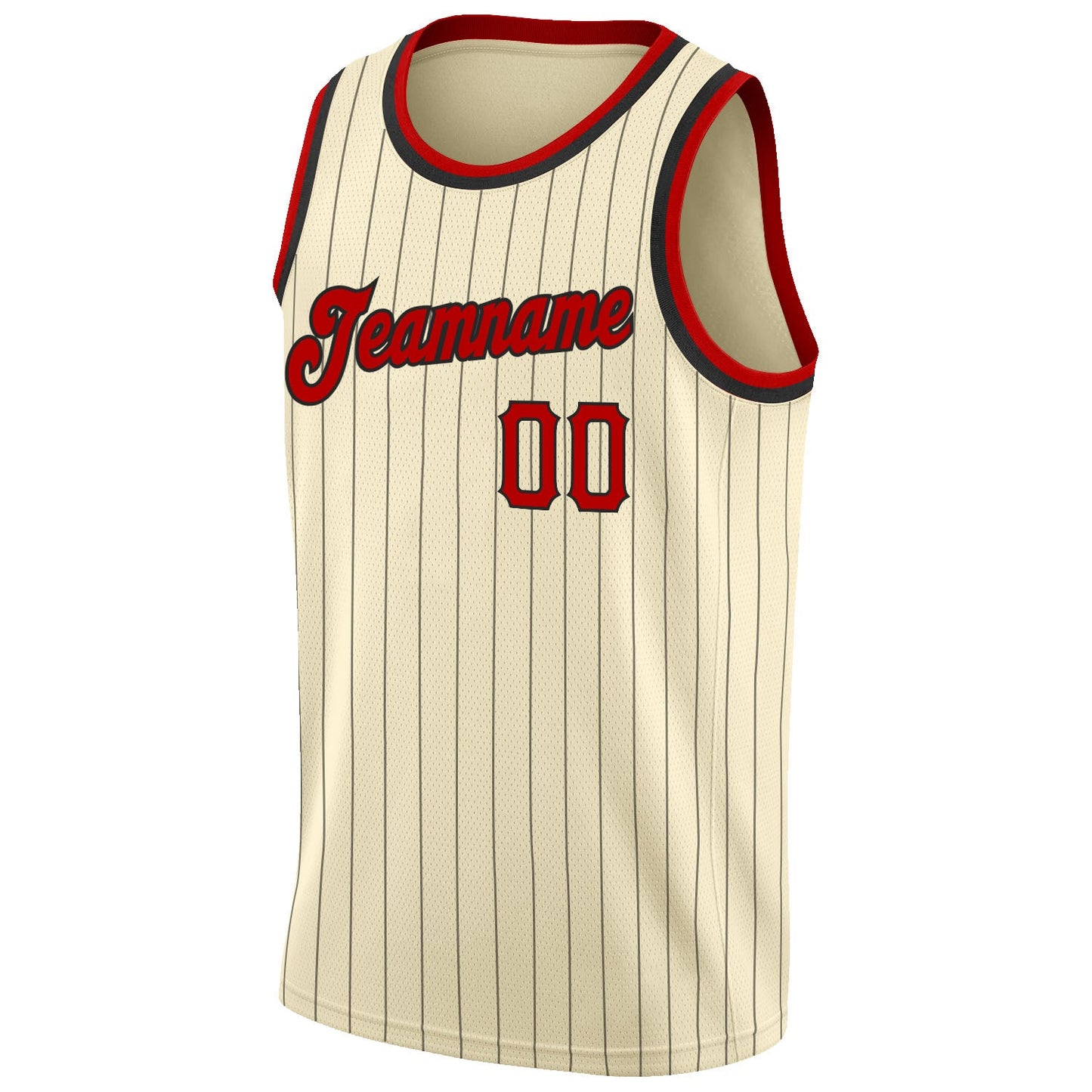 Custom Cream Black Pinstripe Red-Black Authentic Basketball Jersey view 5