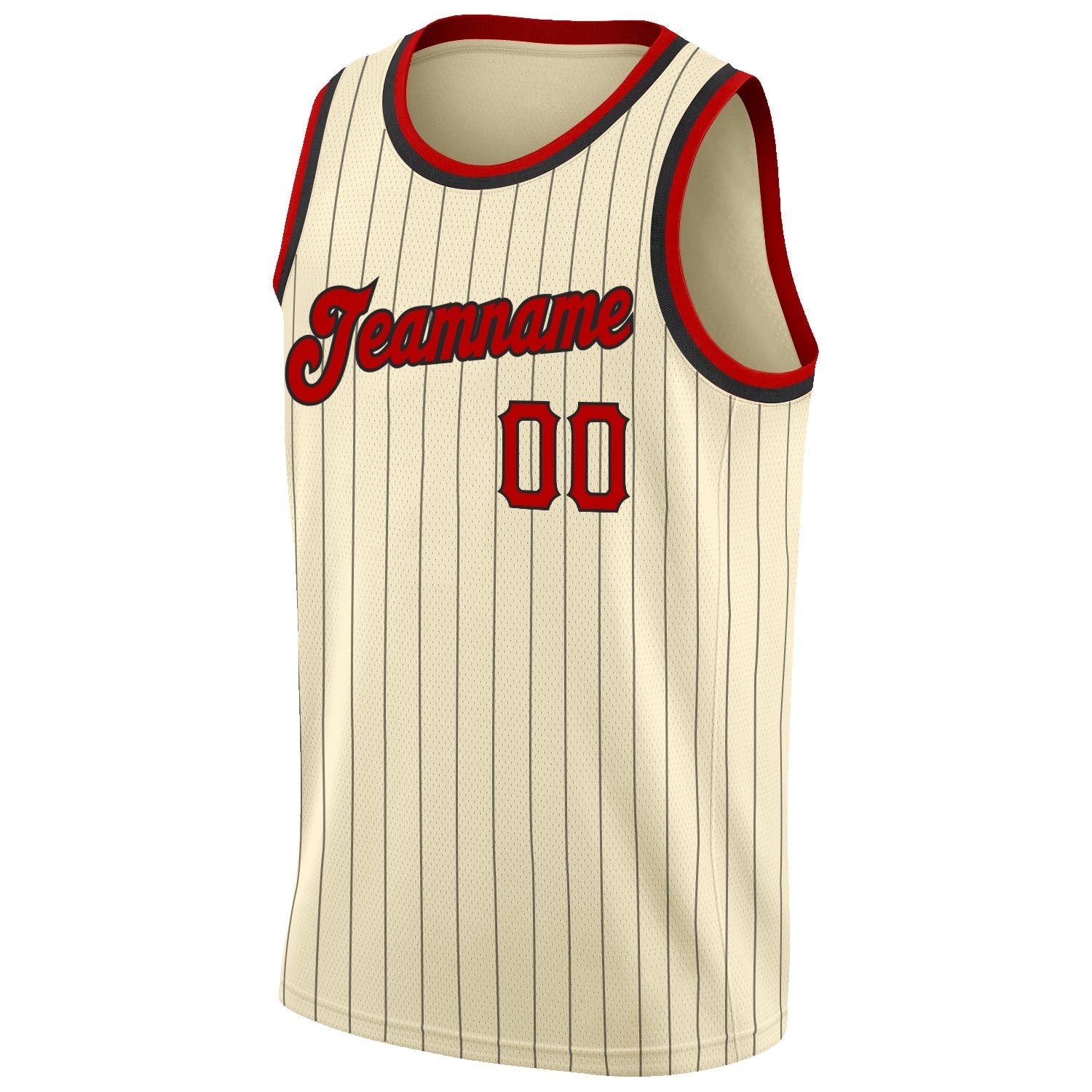 Custom Cream Black Pinstripe Red-Black Authentic Basketball Jersey view 5