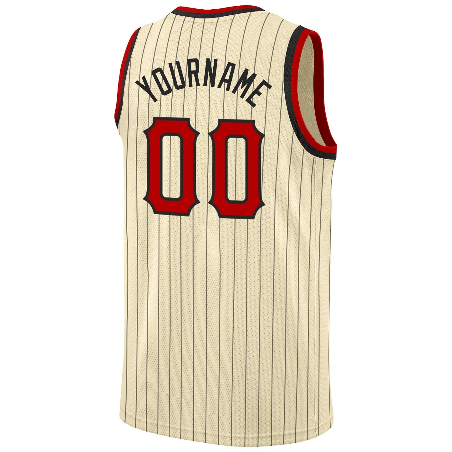 Custom Cream Black Pinstripe Red-Black Authentic Basketball Jersey view 6