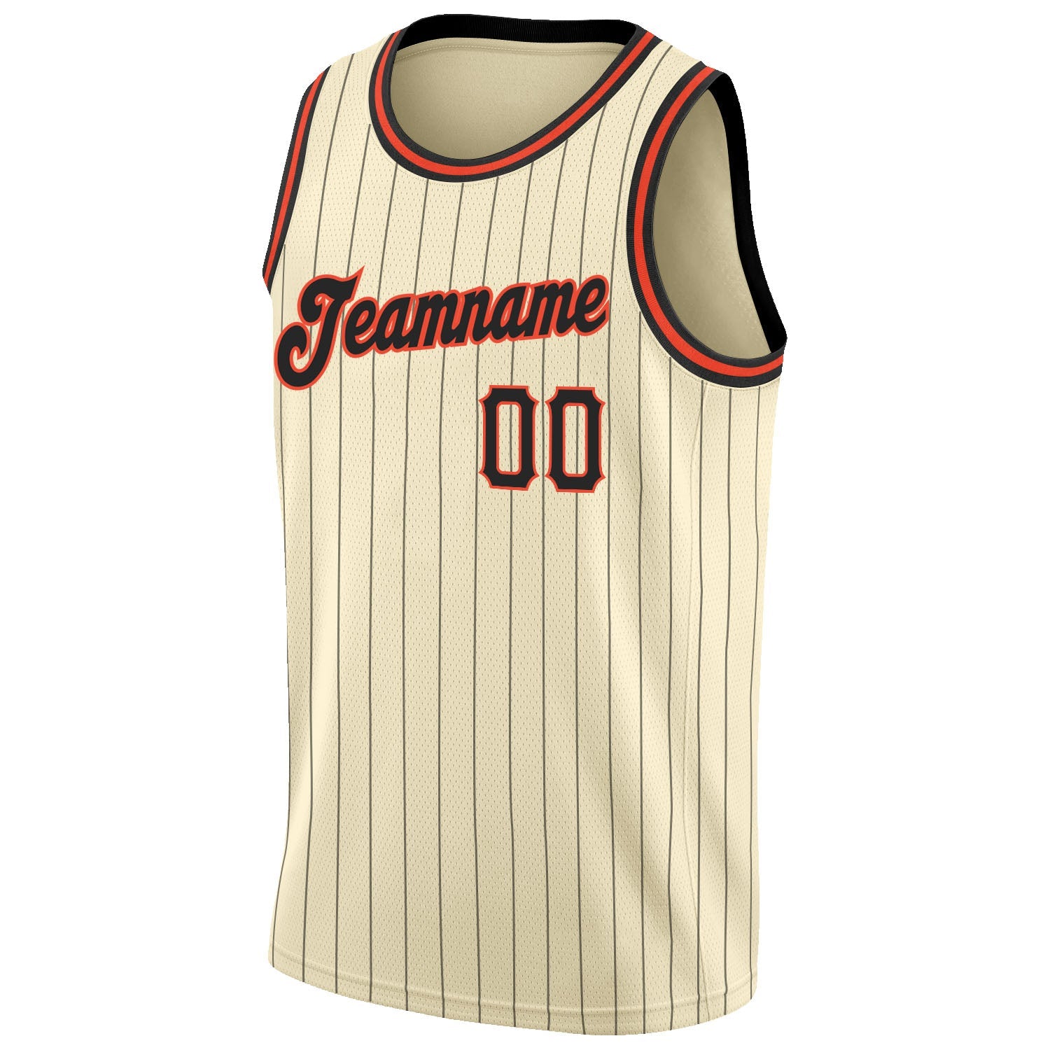 Custom Cream Black Pinstripe Black-Orange Authentic Basketball Jersey view 5