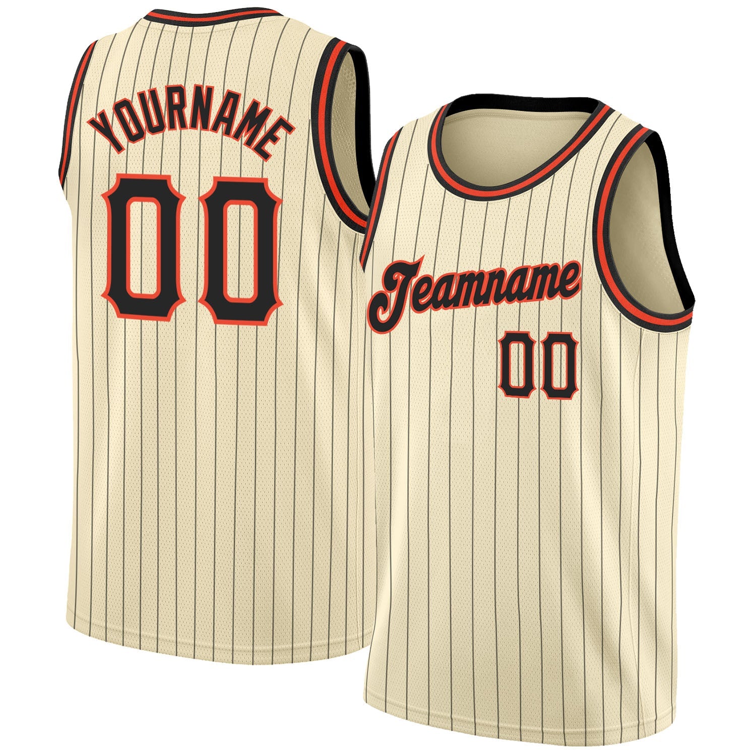 Custom Cream Black Pinstripe Black-Orange Authentic Basketball Jersey - Main View