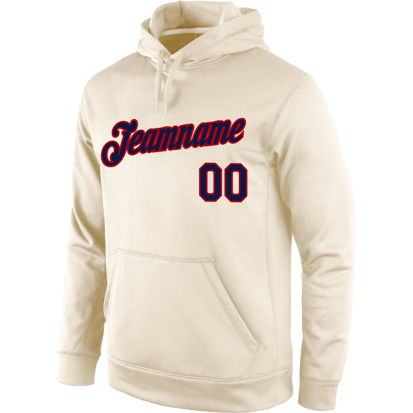 Custom Stitched Cream Navy-Red Sports Pullover Sweatshirt Hoodie view 2