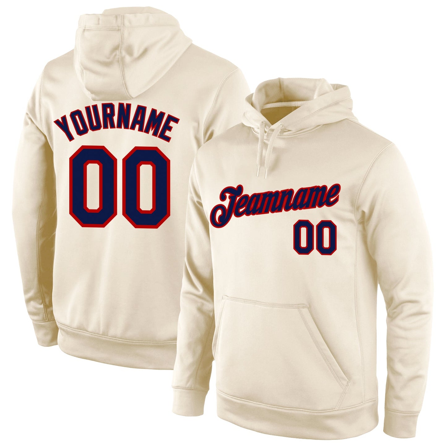 Custom Stitched Cream Navy-Red Sports Pullover Sweatshirt Hoodie - Main View