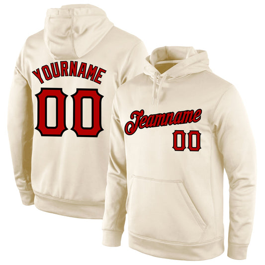 Custom Stitched Cream Red-Black Sports Pullover Sweatshirt Hoodie - Main View