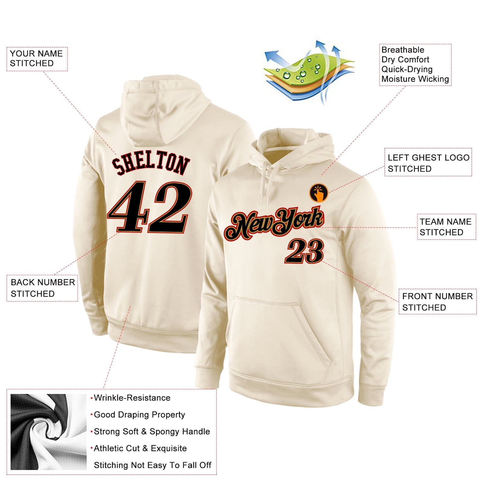 Custom Stitched Cream Black-Old Gold Sports Pullover Sweatshirt Hoodie view 4