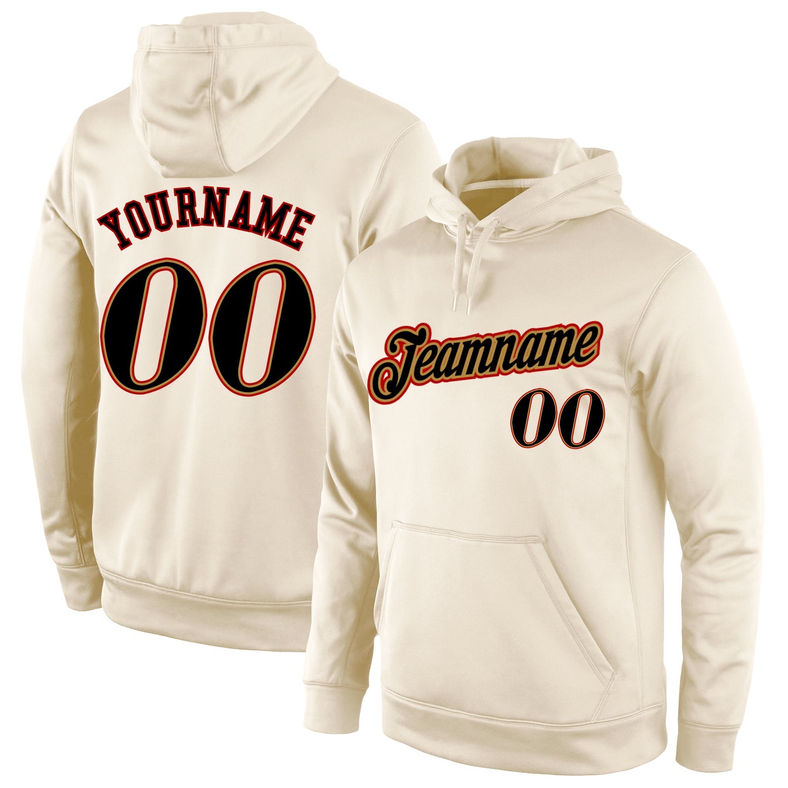 Custom Stitched Cream Black-Old Gold Sports Pullover Sweatshirt Hoodie - Main View