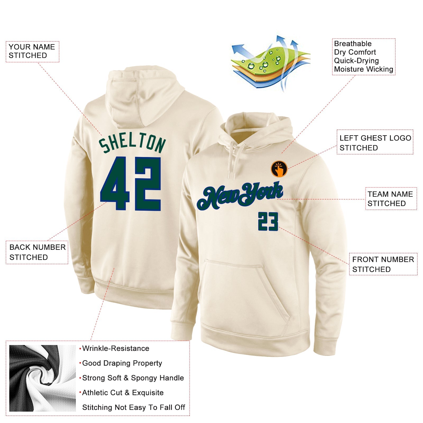 Custom Stitched Cream Hunter Green-Royal Sports Pullover Sweatshirt Hoodie view 4