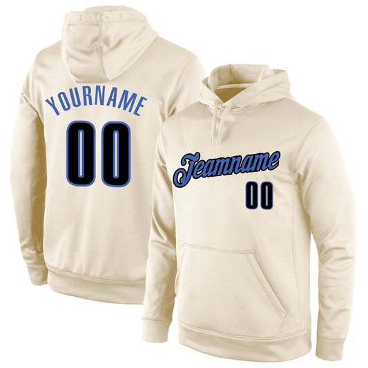 Custom Stitched Cream Black-Blue Sports Pullover Sweatshirt Hoodie - Main View