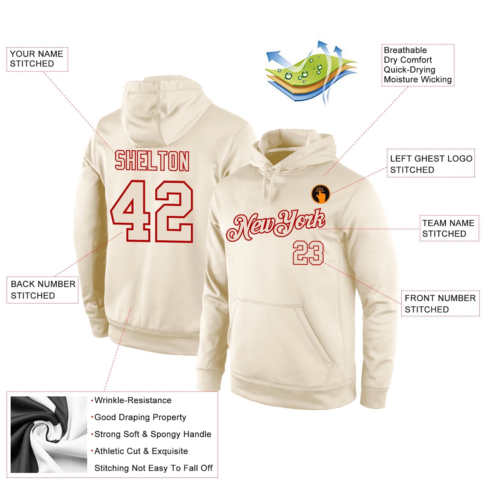 Custom Stitched Cream Cream-Red Sports Pullover Sweatshirt Hoodie view 4