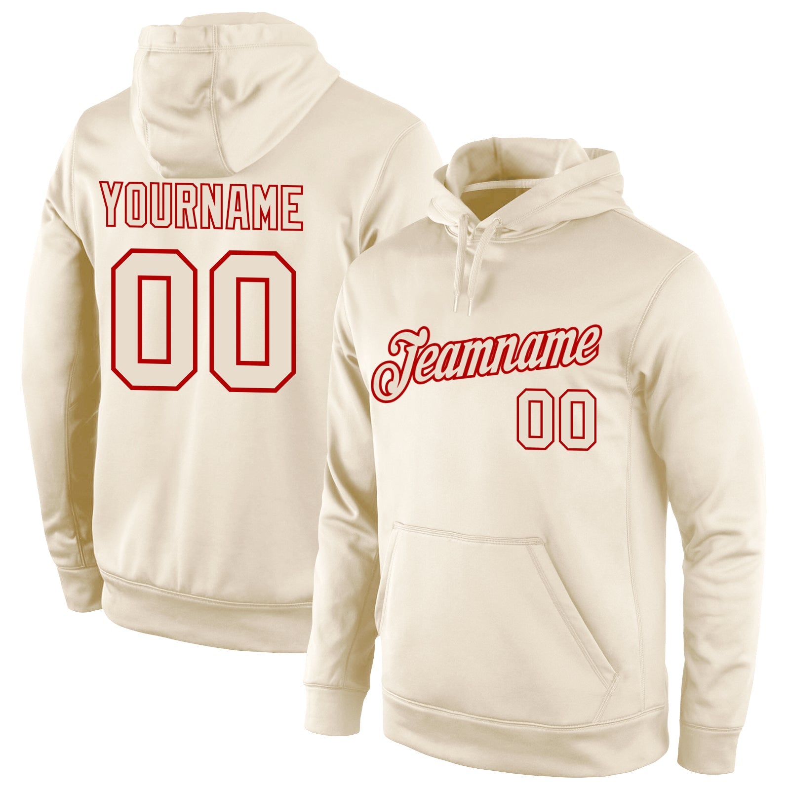 Custom Stitched Cream Cream-Red Sports Pullover Sweatshirt Hoodie - Main View