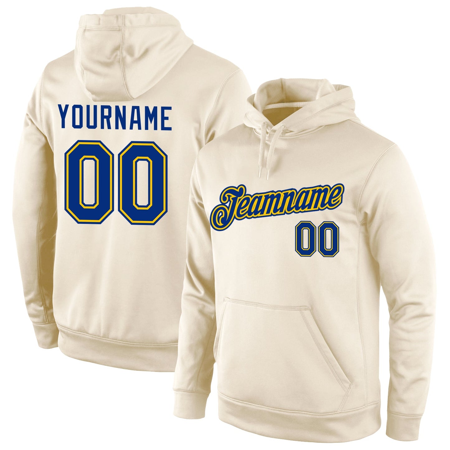 Custom Stitched Cream Royal-Gold Sports Pullover Sweatshirt Hoodie - Main View