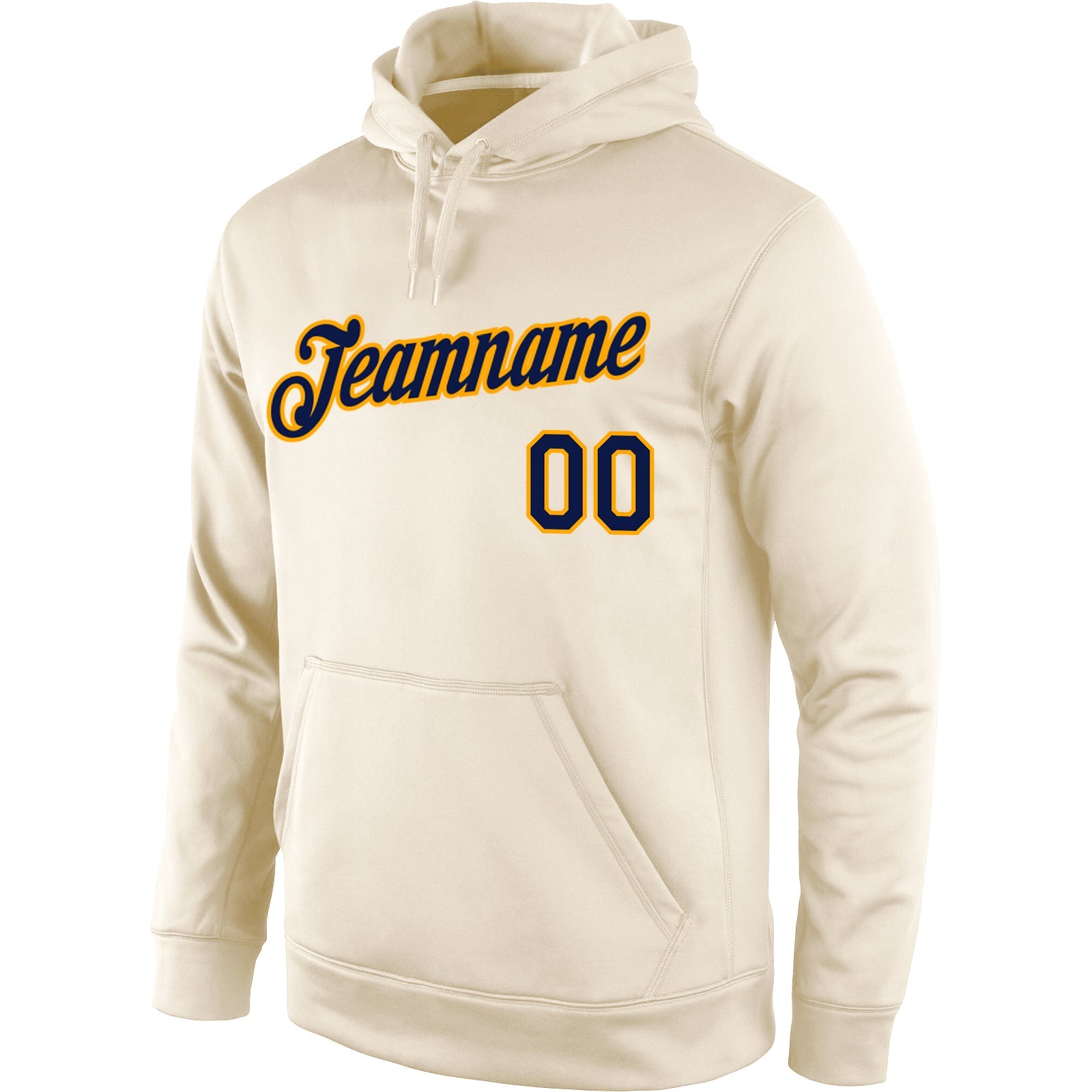 Custom Stitched Cream Navy-Gold Sports Pullover Sweatshirt Hoodie view 2
