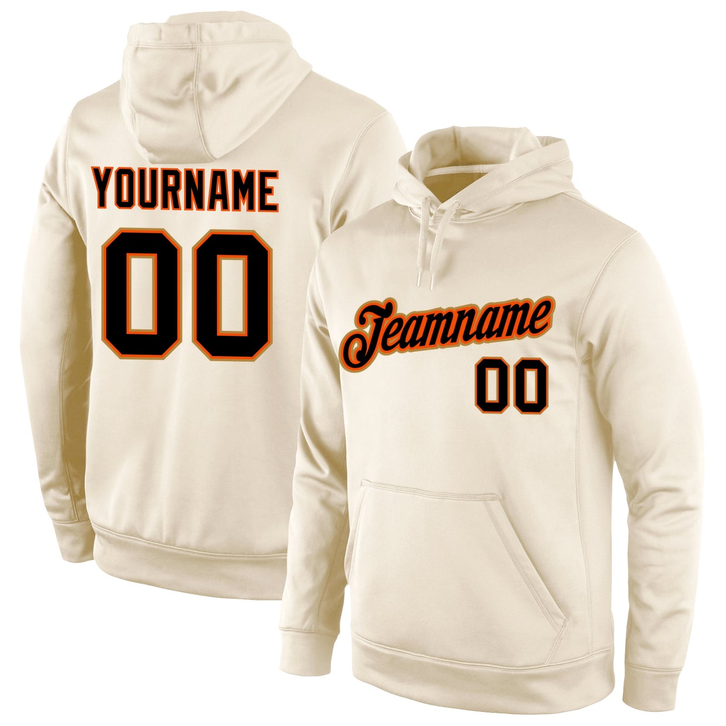 Custom Stitched Cream Black-Orange Sports Pullover Sweatshirt Hoodie - Main View