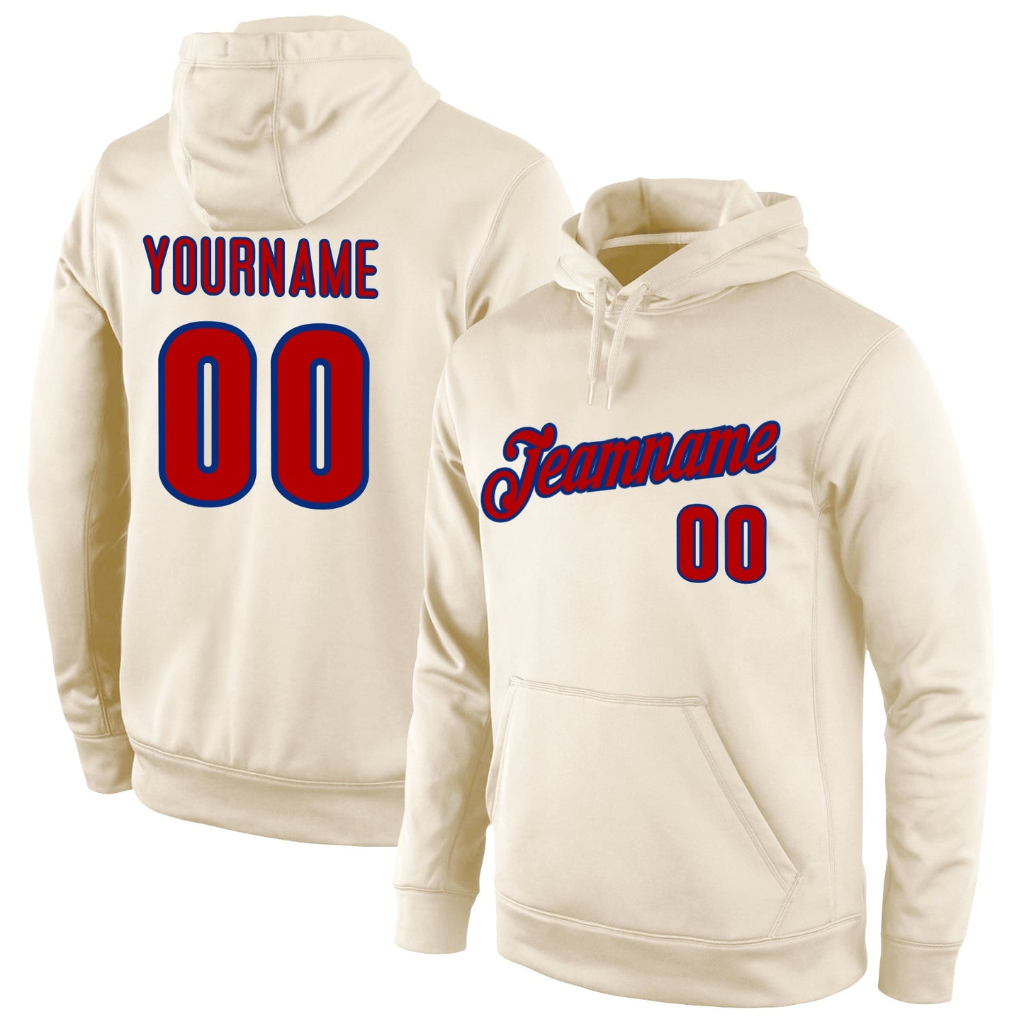 Custom Stitched Cream Red-Royal Sports Pullover Sweatshirt Hoodie - Main View