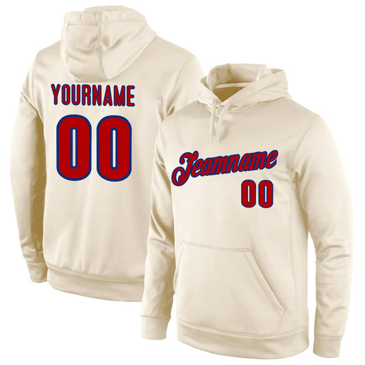 Custom Stitched Cream Red-Royal Sports Pullover Sweatshirt Hoodie - Main View