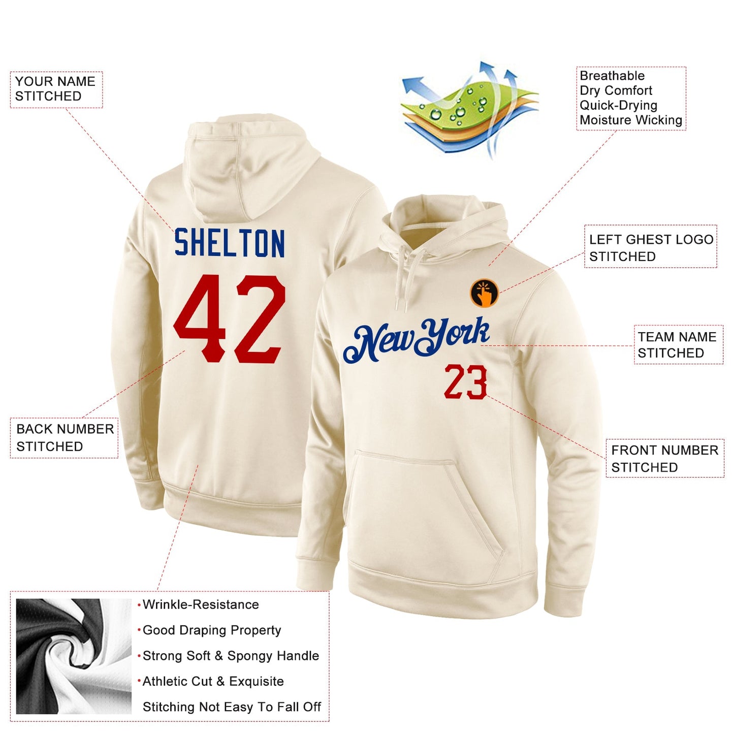 Custom Stitched Cream Red-Royal Sports Pullover Sweatshirt Hoodie view 4