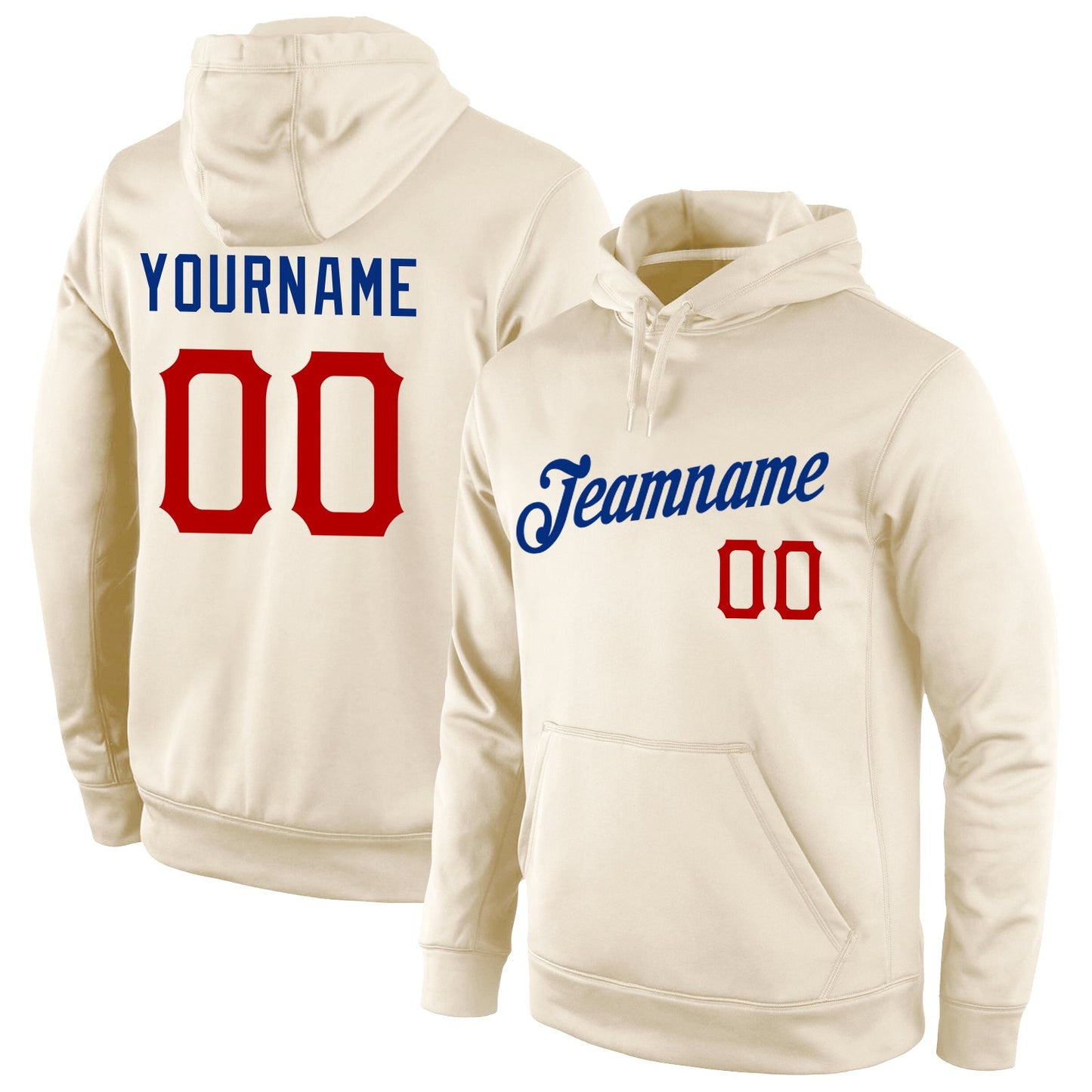 Custom Stitched Cream Red-Royal Sports Pullover Sweatshirt Hoodie - Main View