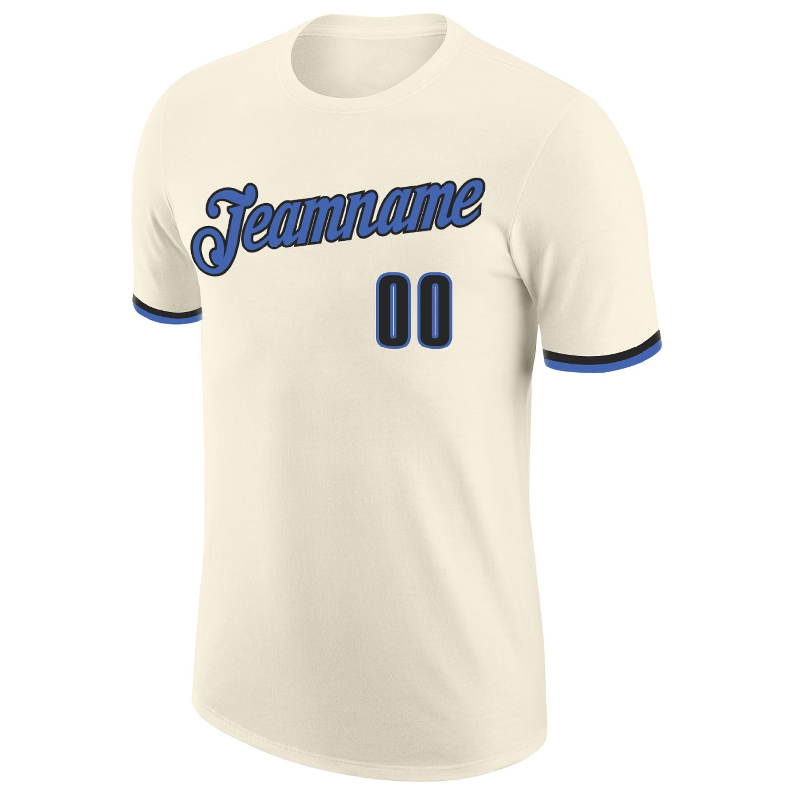 Custom Cream Blue-Black Performance T-Shirt view 5