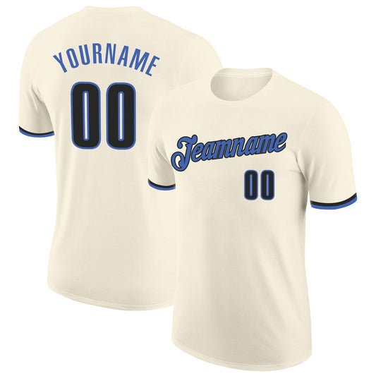 Custom Cream Blue-Black Performance T-Shirt - Main View