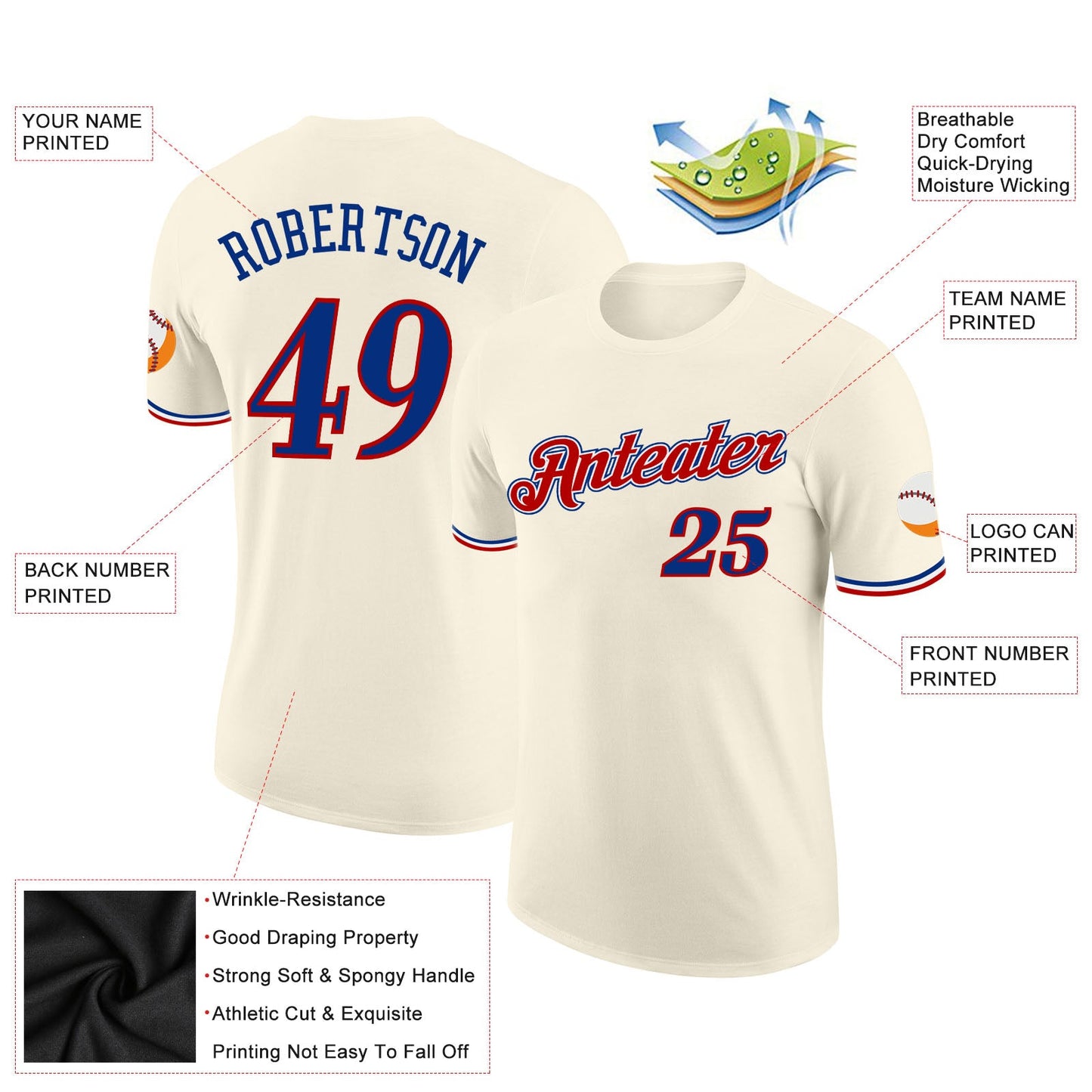 Custom Cream Royal-Red Performance T-Shirt view 2