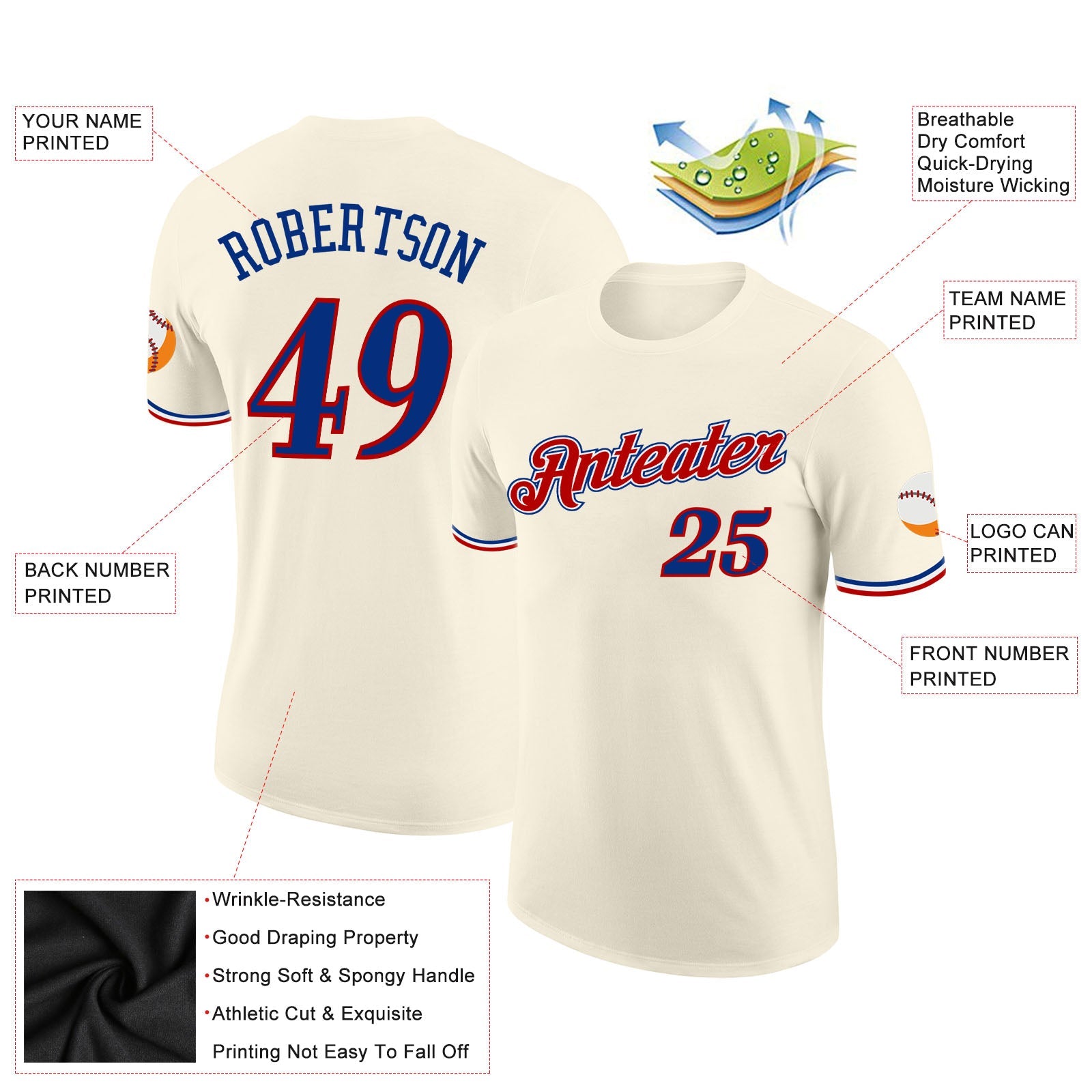 Custom Cream Royal-Red Performance T-Shirt view 2