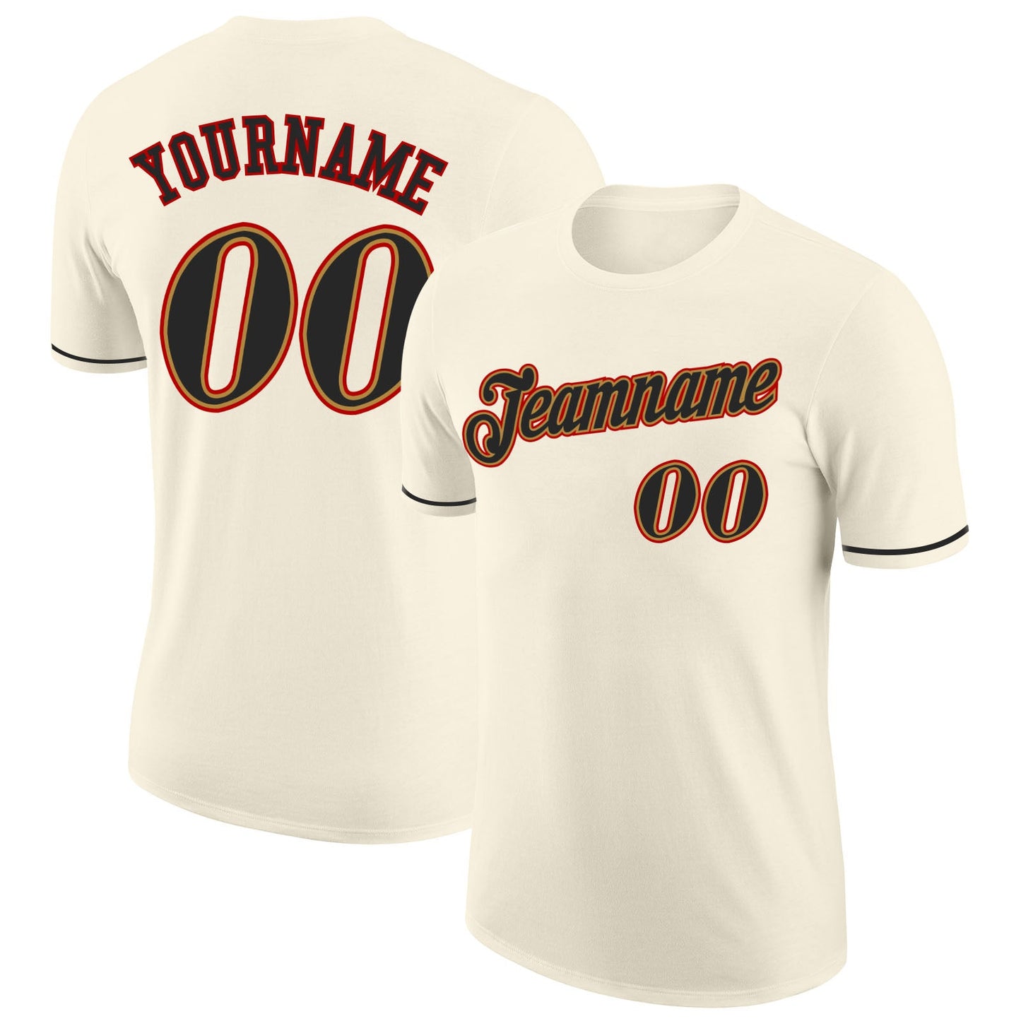 Custom Cream Black-Old Gold Performance T-Shirt - Main View