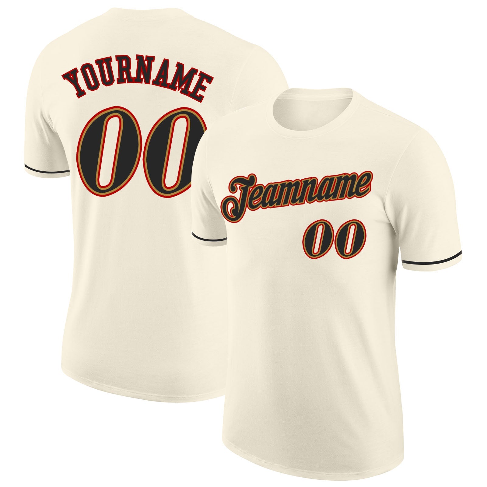 Custom Cream Black-Old Gold Performance T-Shirt - Main View
