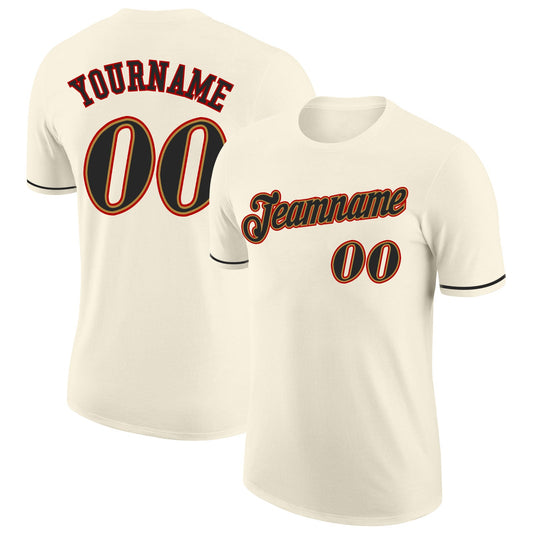 Custom Cream Black-Old Gold Performance T-Shirt - Main View