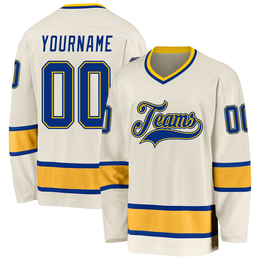 Custom Cream Royal-Gold Hockey Jersey - Main View
