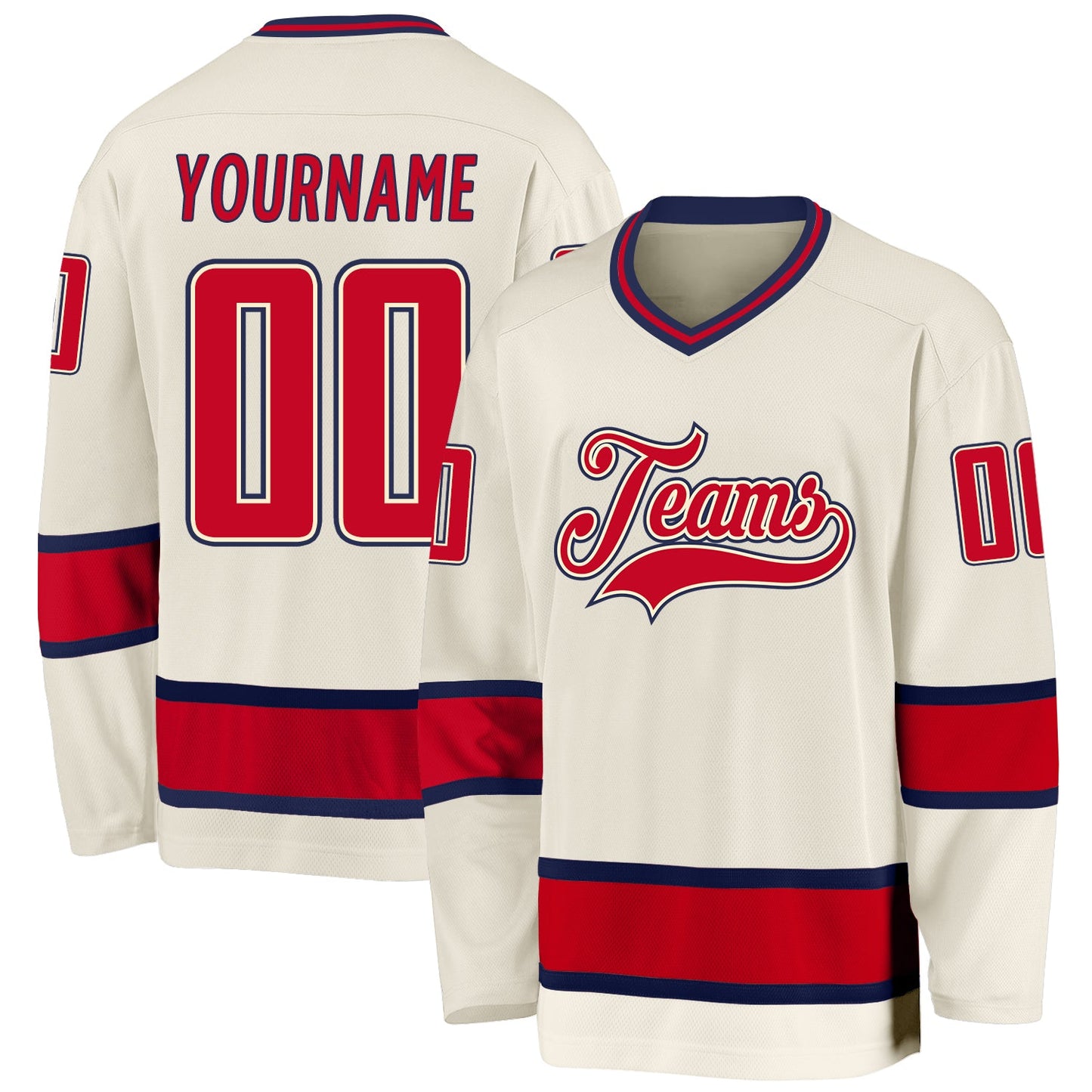 Custom Cream Red-Navy Hockey Jersey - Main View