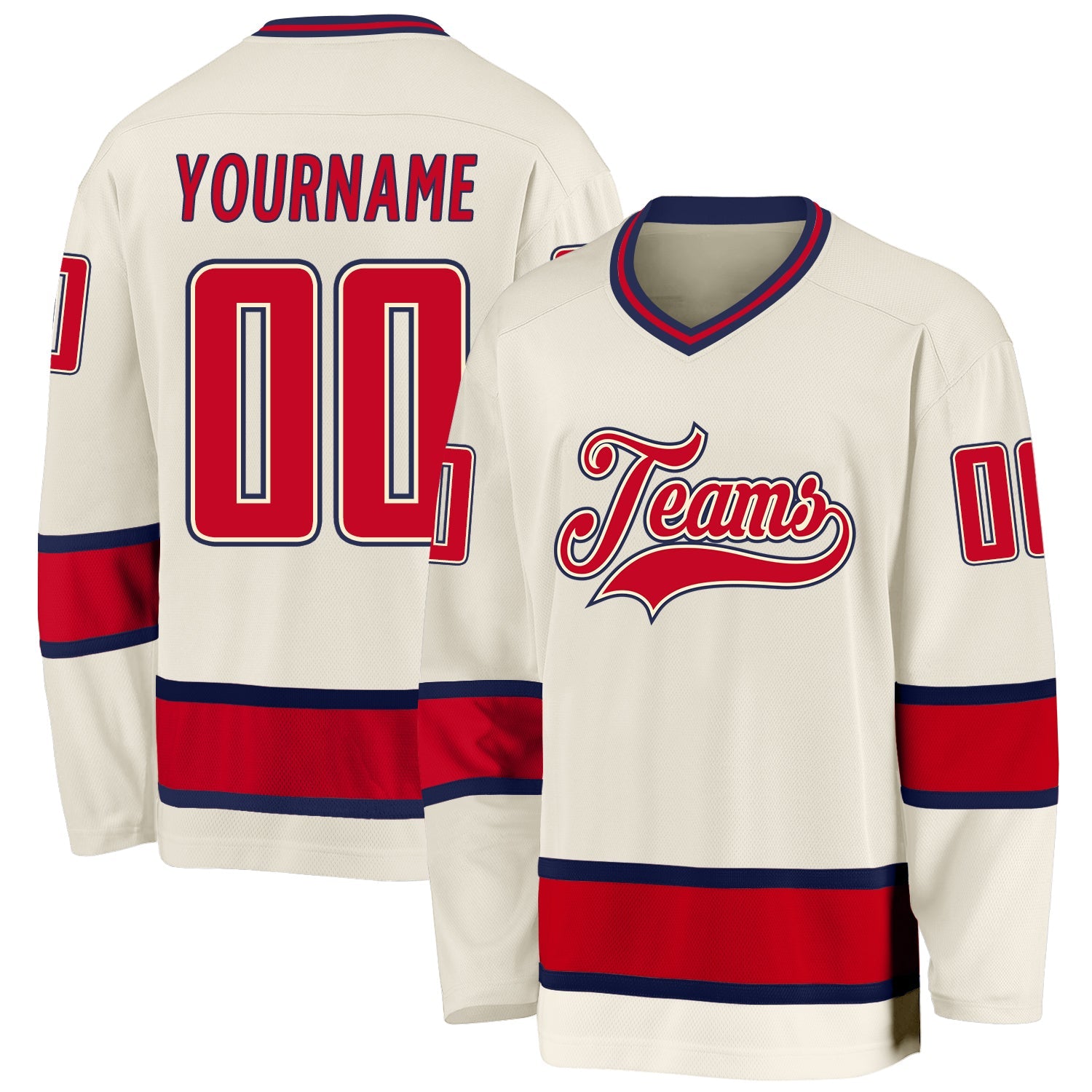 Custom Cream Red-Navy Hockey Jersey - Main View