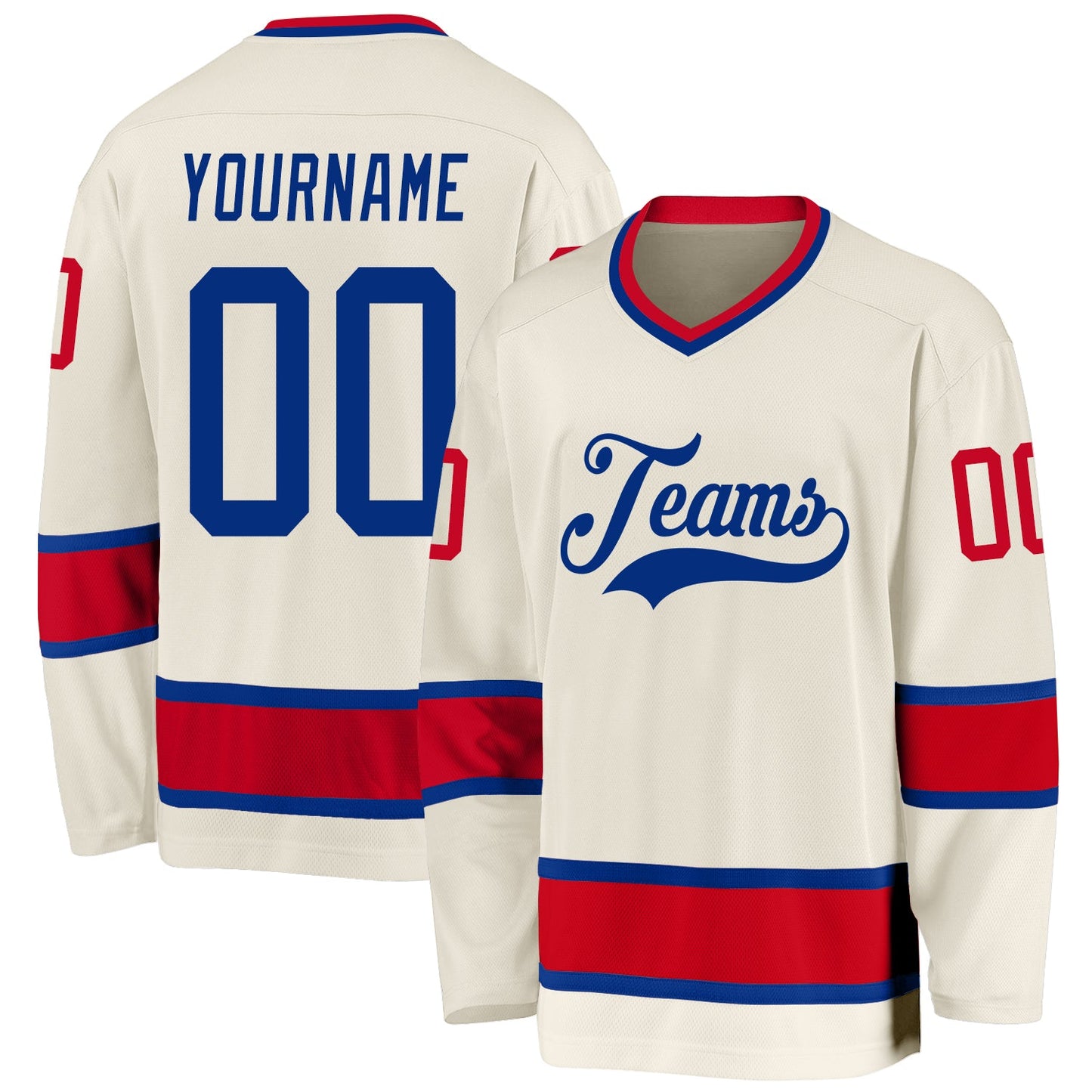 Custom Cream Royal-Red Hockey Jersey - Main View