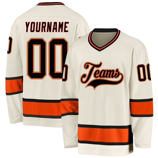 Custom Cream Black-Orange Hockey Jersey - Main View