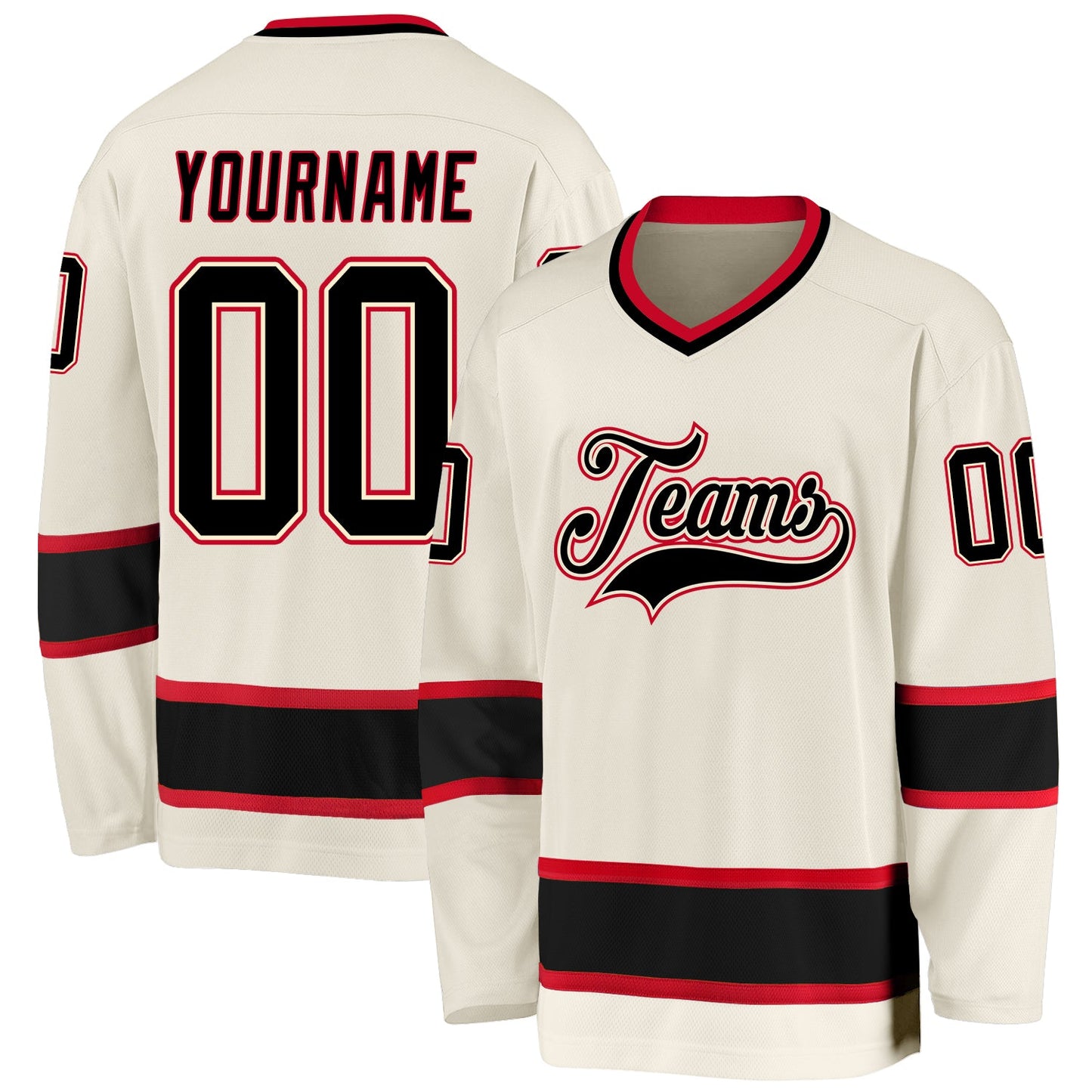 Custom Cream Black-Red Hockey Jersey - Main View