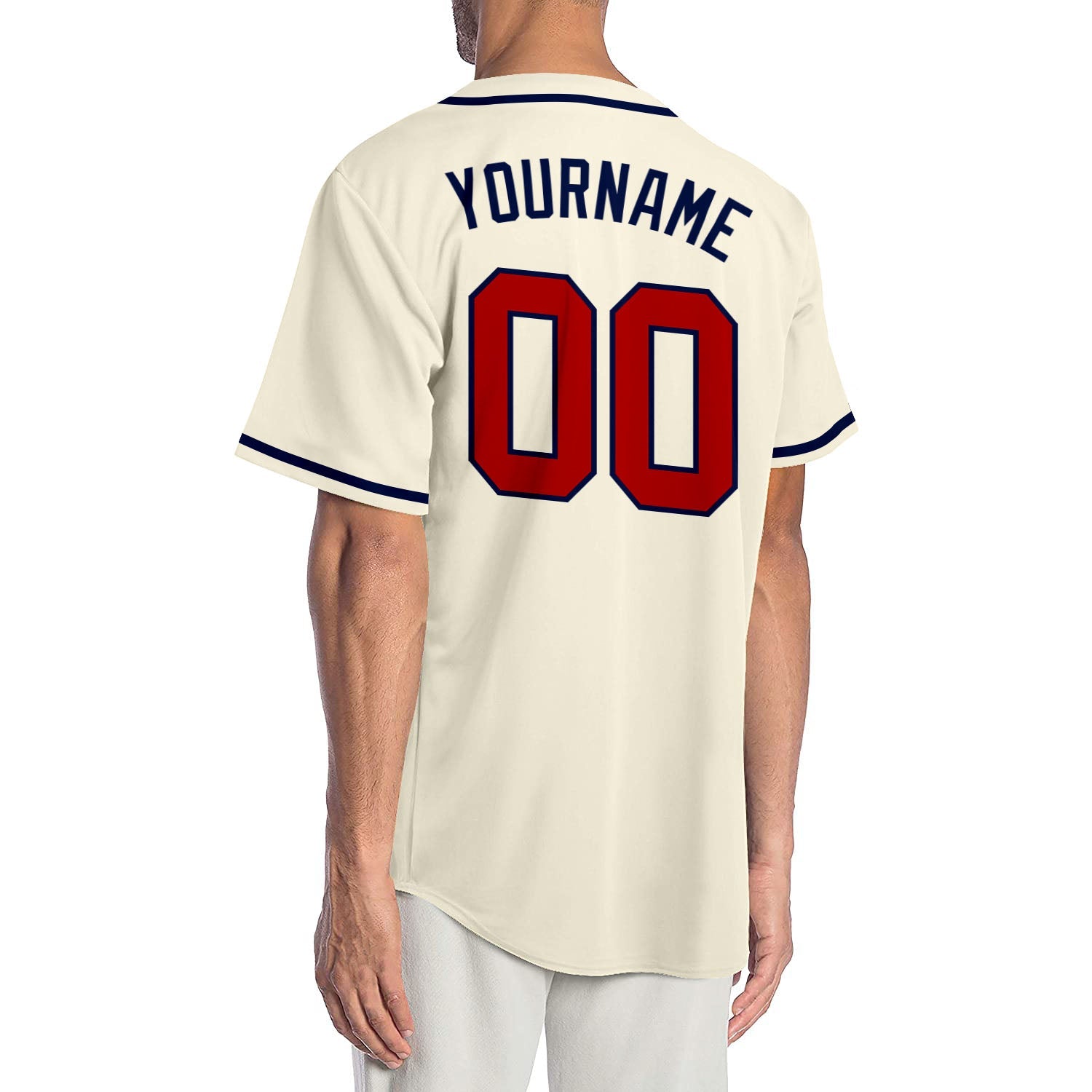 Custom Cream Red-Navy Authentic Baseball Jersey view 2