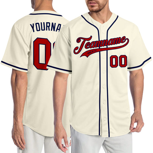 Custom Cream Red-Navy Authentic Baseball Jersey - Main View